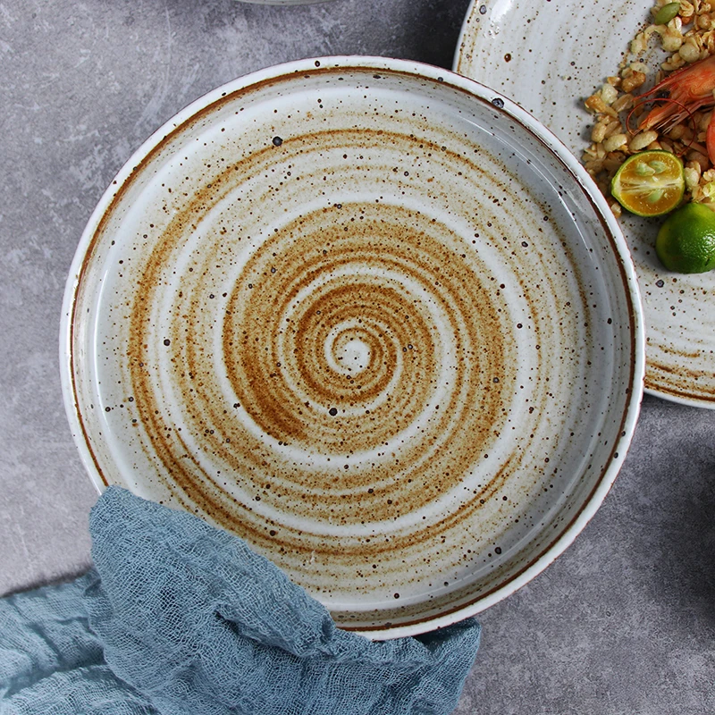 Поставки для отелей, высококачественная керамическая круглая керамическая посуда с резьбой, керамическая тарелка ручной работы, оптовая продажа, посуда