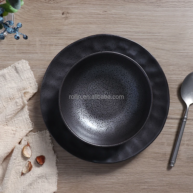 Керамический сервиз Изысканная столовая Черные фарфоровые блюда и тарелки Керамическая тарелка для гостиничного сервиза Оптовая фарфоровая тарелка