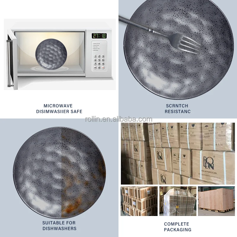 Керамический сервиз Изысканная столовая Черные фарфоровые блюда и тарелки Керамическая тарелка для гостиничного сервиза Оптовая фарфоровая тарелка