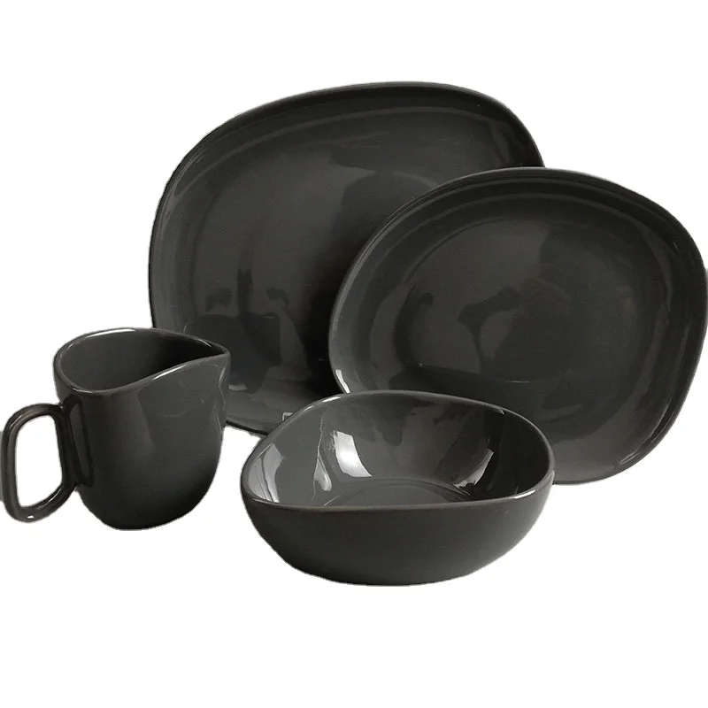 Нерегулярная обеденная тарелка, роскошный обеденный набор, серый набор посуды для ресторана, общественного питания