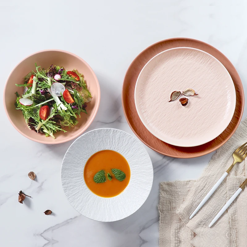 Роскошный набор посуды, розовая ресторанная посуда и столовые приборы, круглые керамические 10-дюймовые тарелки